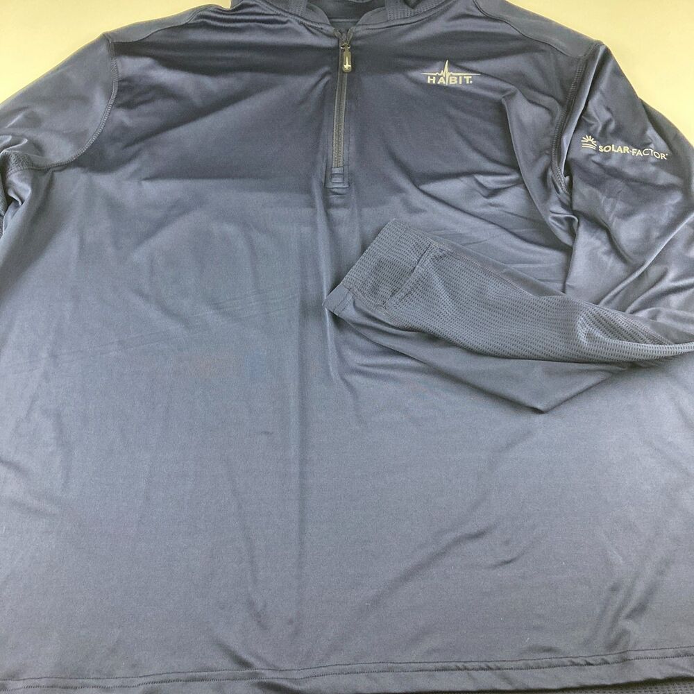 Habit Mens 2XL Solar-Factor Hooded Quarter Zip Fishing Shirt Blue Mesh
